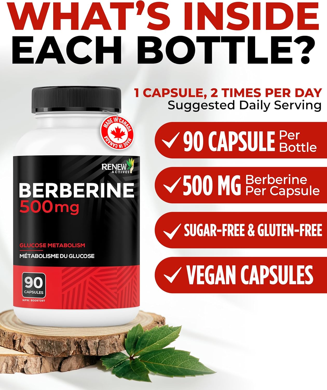 Renew Actives High Potency Berberine 500mg - 90 Capsules