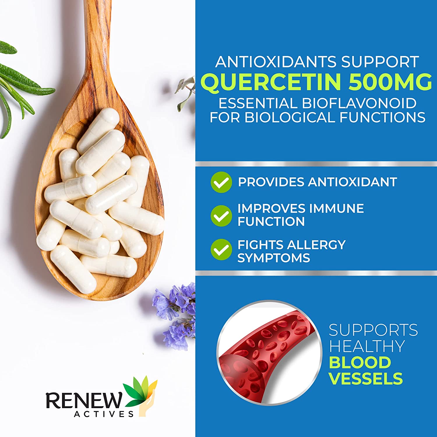 Renew Actives Quercetin 500mg, 60 Capsules, Natural Bioflavonoid Antioxidant