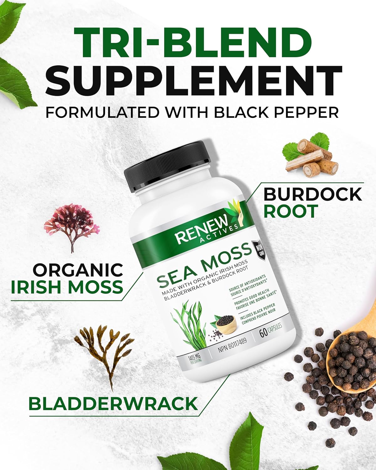 Renew Actives Sea Moss Capsules with BioPerine® for Max Absorption