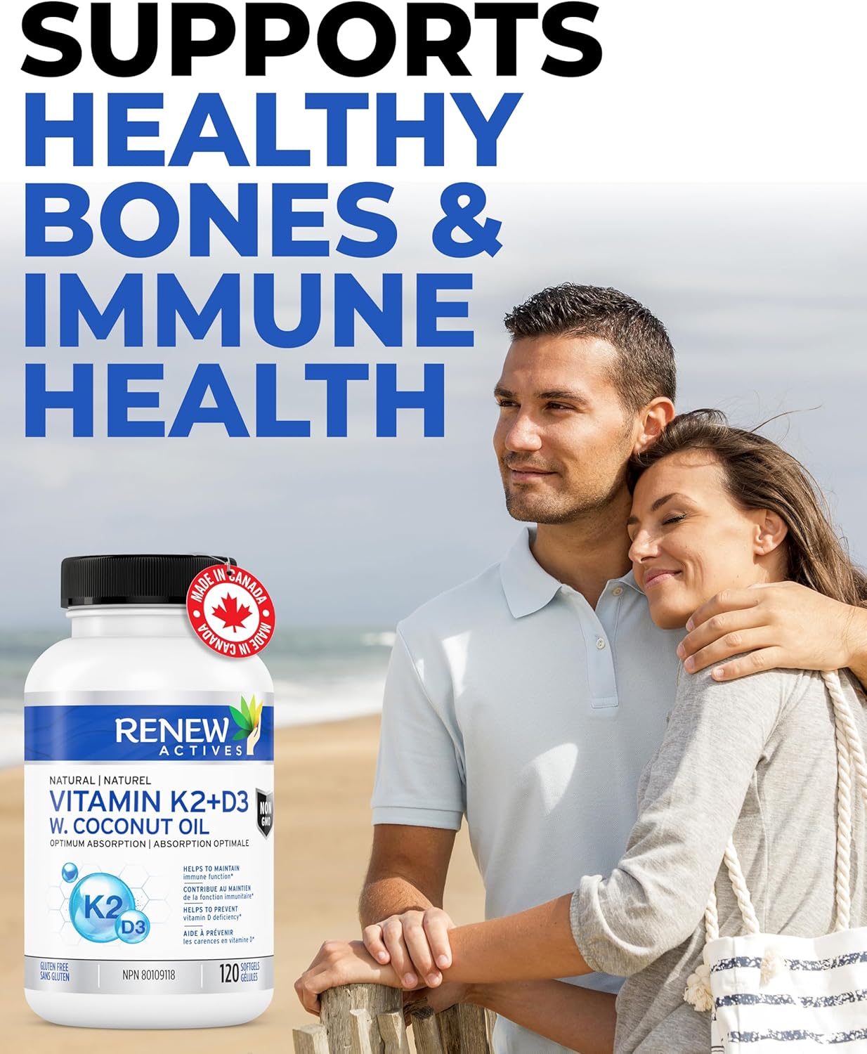 Renew Actives D3 K2 Supplement with Coconut Oil - 120 Soft Gels