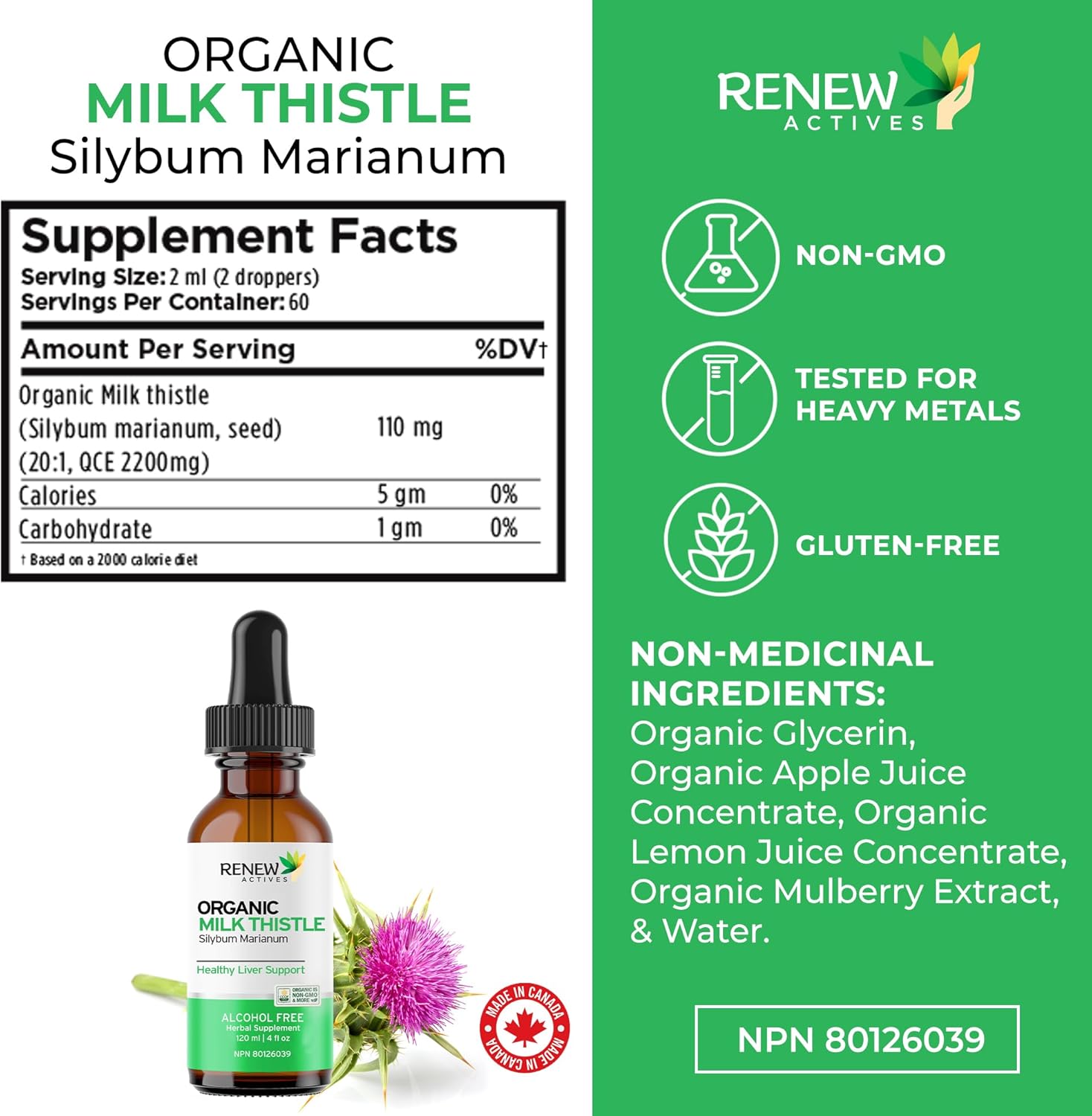 Renew Actives Milk Thistle Liquid Extract - Vegan Liver Cleanse Supplement Drops, 2 fl oz