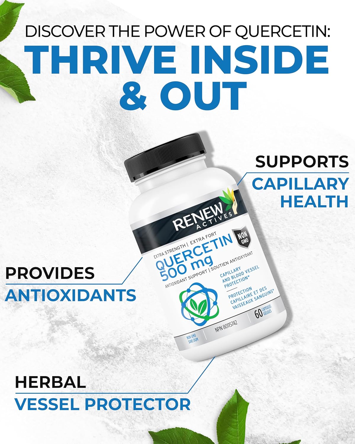 Renew Actives Quercetin 500mg, 60 Capsules, Natural Bioflavonoid Antioxidant