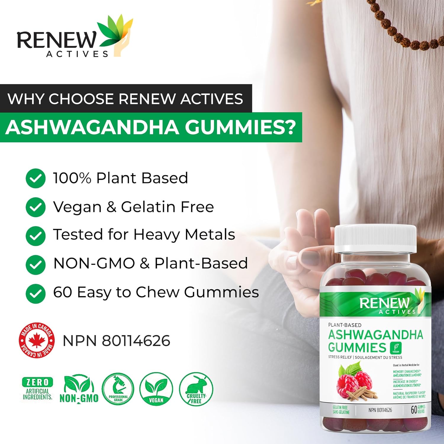 Renew Actives Ashwagandha Gummies, 1500mg Ashwagandha, Great Taste Mixed Berry Flavor