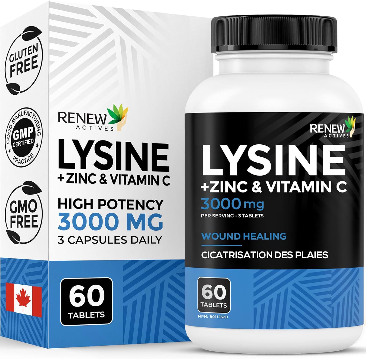 Renew Actives MAXIMUM STRENGTH L-Lysine 1000mg Capsules w. Zinc & Vitamin C (RARE)