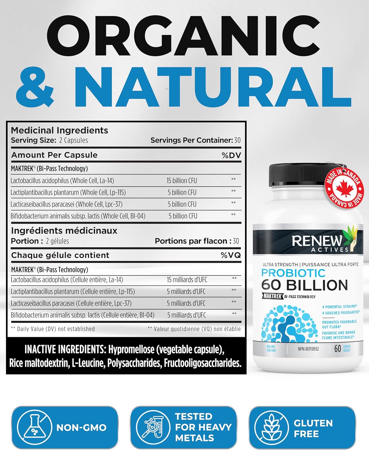 Renew Actives Probiotics 60 Billion CFU with MAKTREK Bi-Pass Technology - 60 Capsules