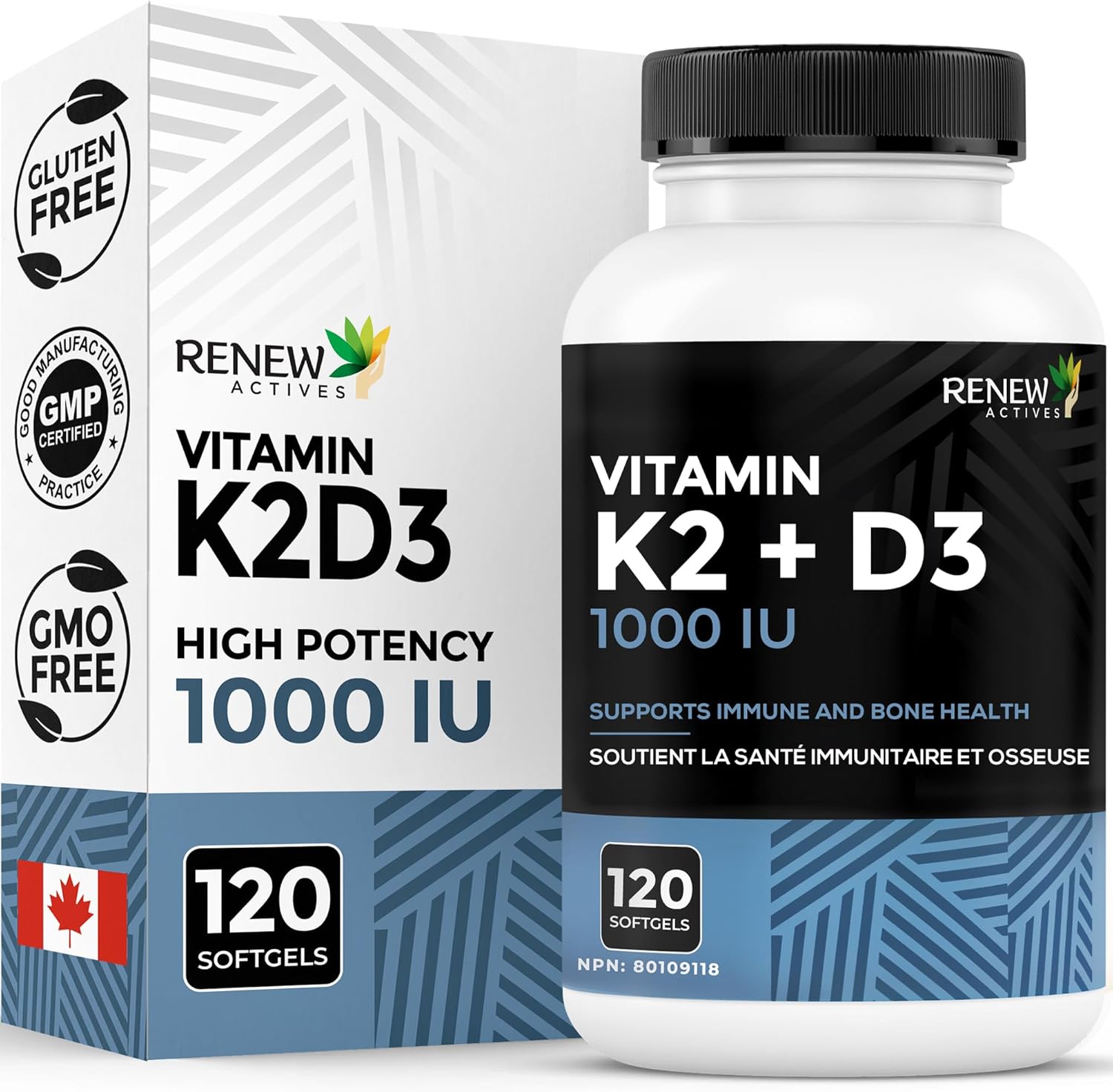 Renew Actives D3 K2 Supplement with Coconut Oil - 120 Soft Gels