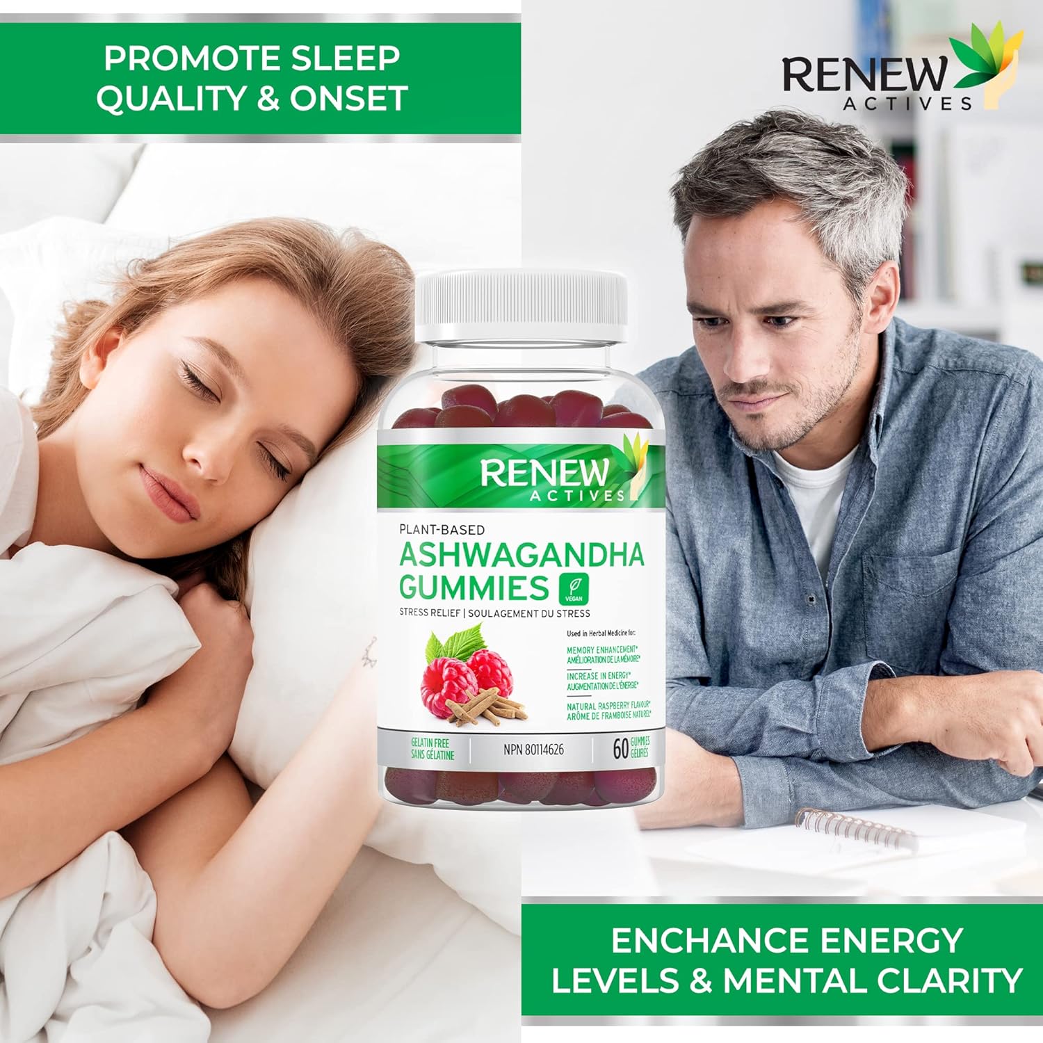 Renew Actives Ashwagandha Gummies, 1500mg Ashwagandha, Great Taste Mixed Berry Flavor