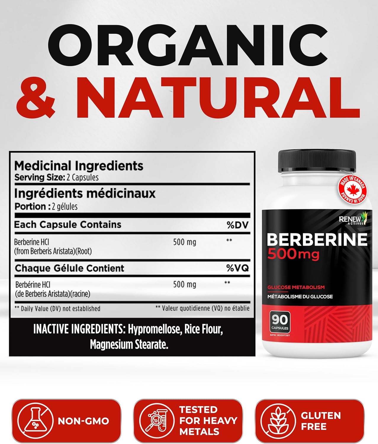 Renew Actives High Potency Berberine 500mg - 90 Capsules