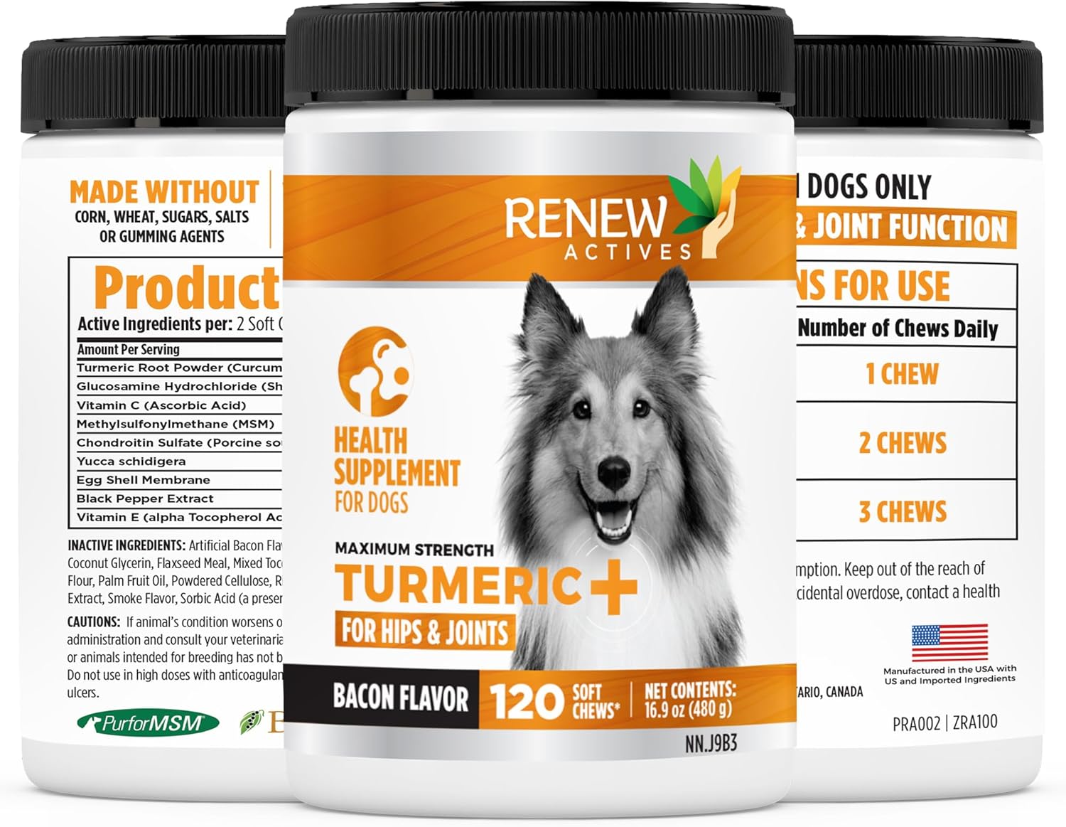 Renew Actives Dog Joint Pain Support Supplement, 120 Capsules