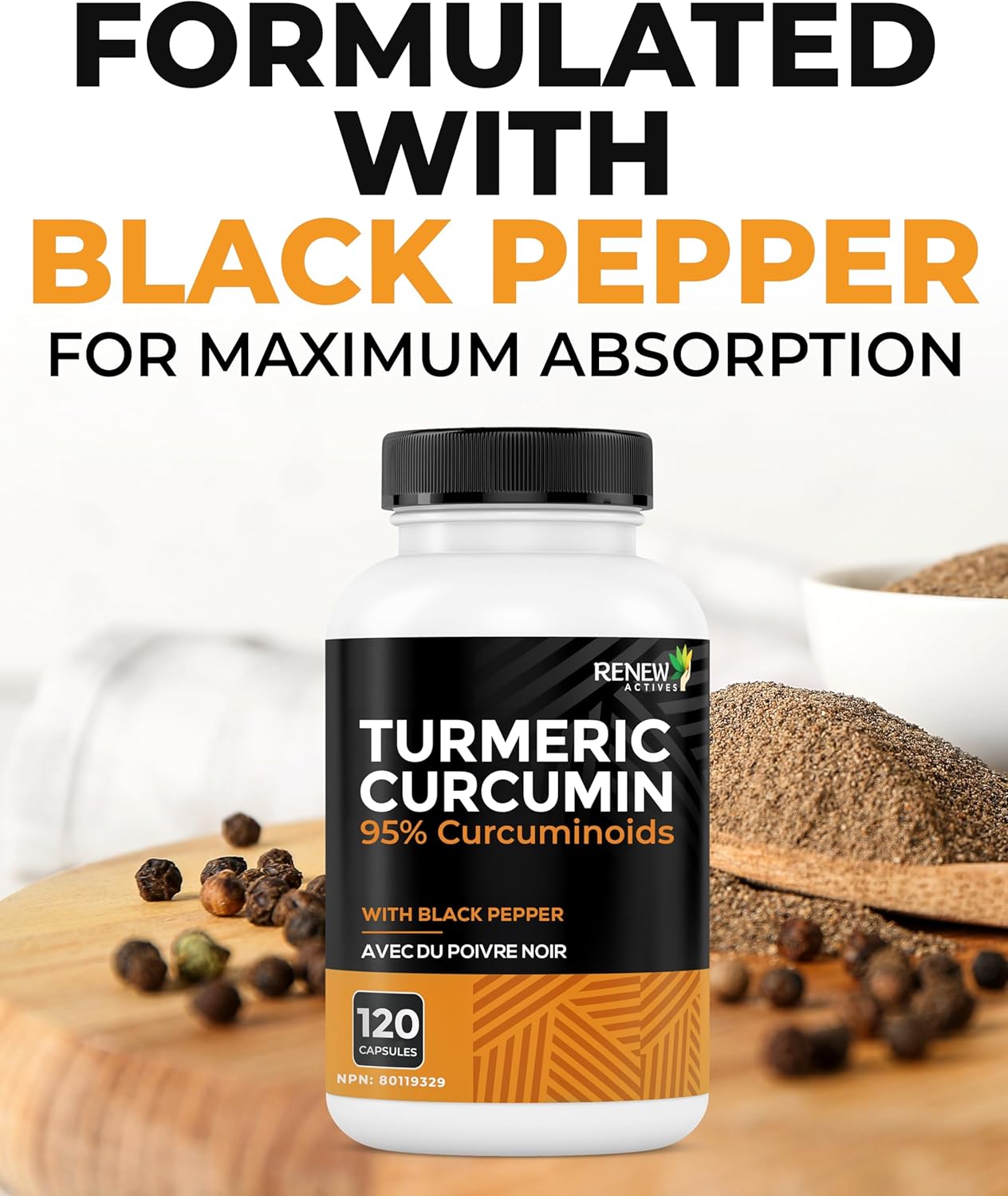 TURMERIC + BLACK PEPPER Capsules - Turmeric Curcumin w Bioperine