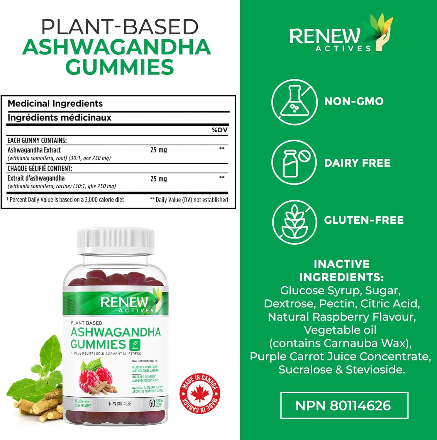 Renew Actives Ashwagandha Gummies, 1500mg Ashwagandha, Great Taste Mixed Berry Flavor