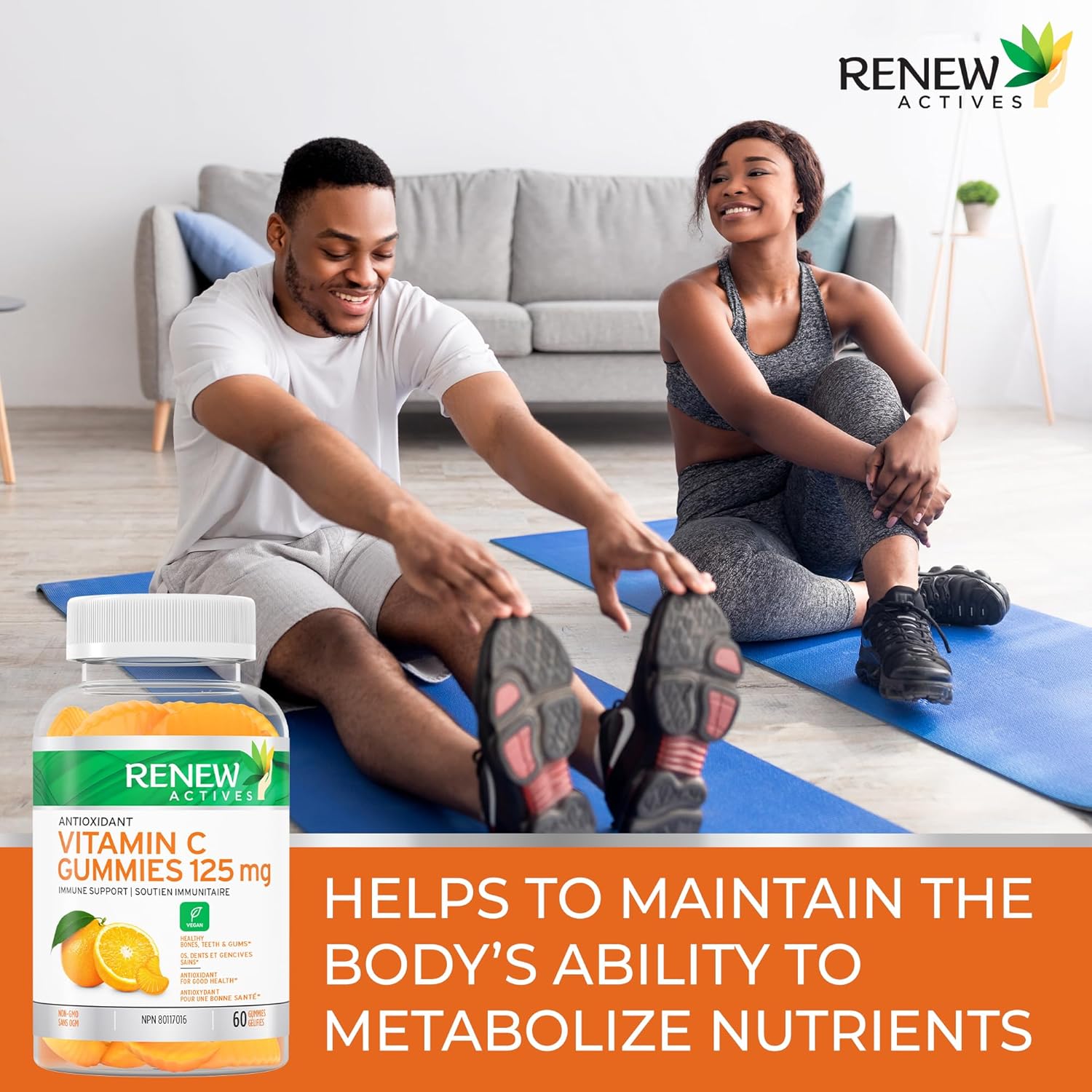 Renew Actives Vitamin C Gummies, (60 Count) 125MG, Like Eating Fresh Oranges