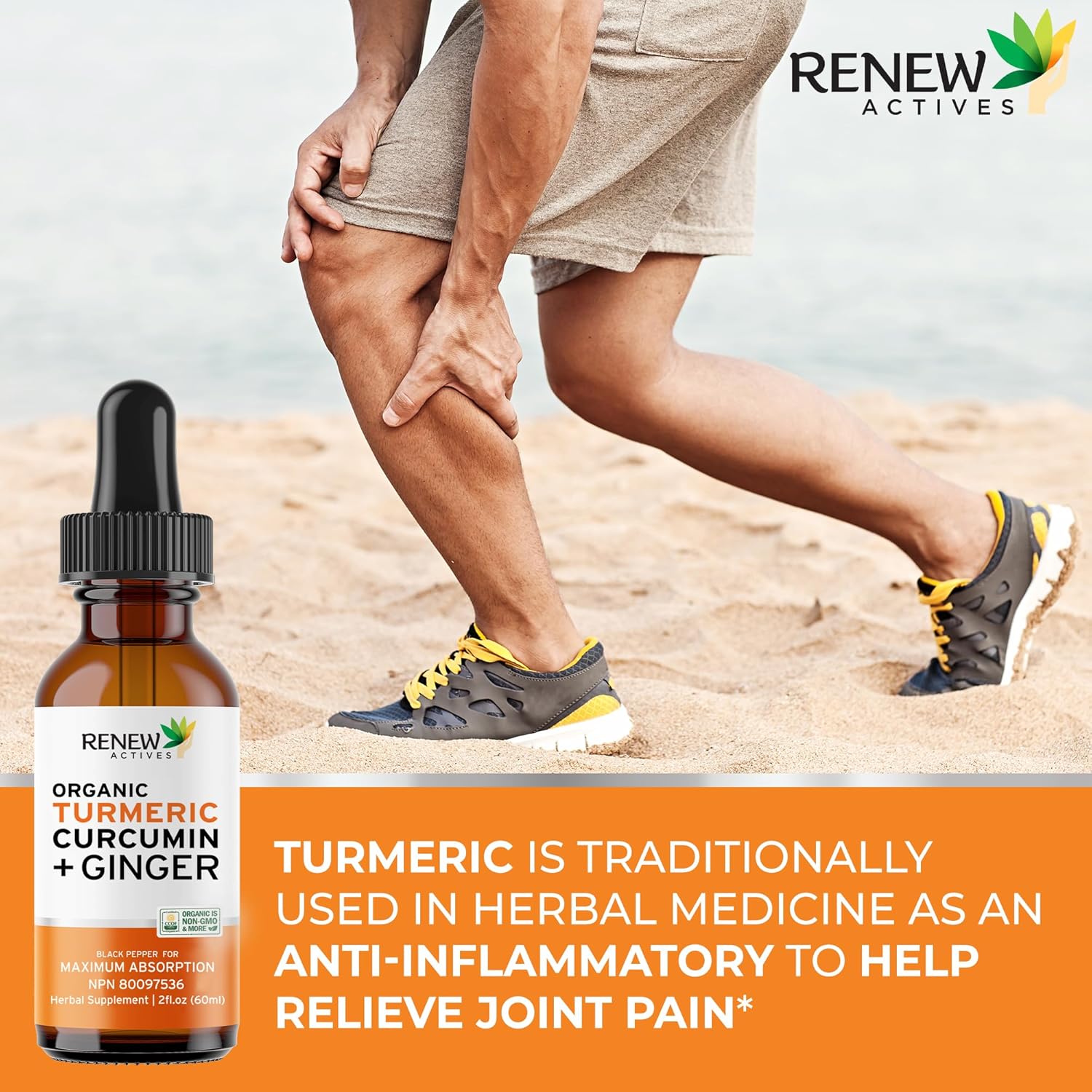 Renew Actives Organic Turmeric Curcumin Liquid Extract with Ginger & Lemon Oil