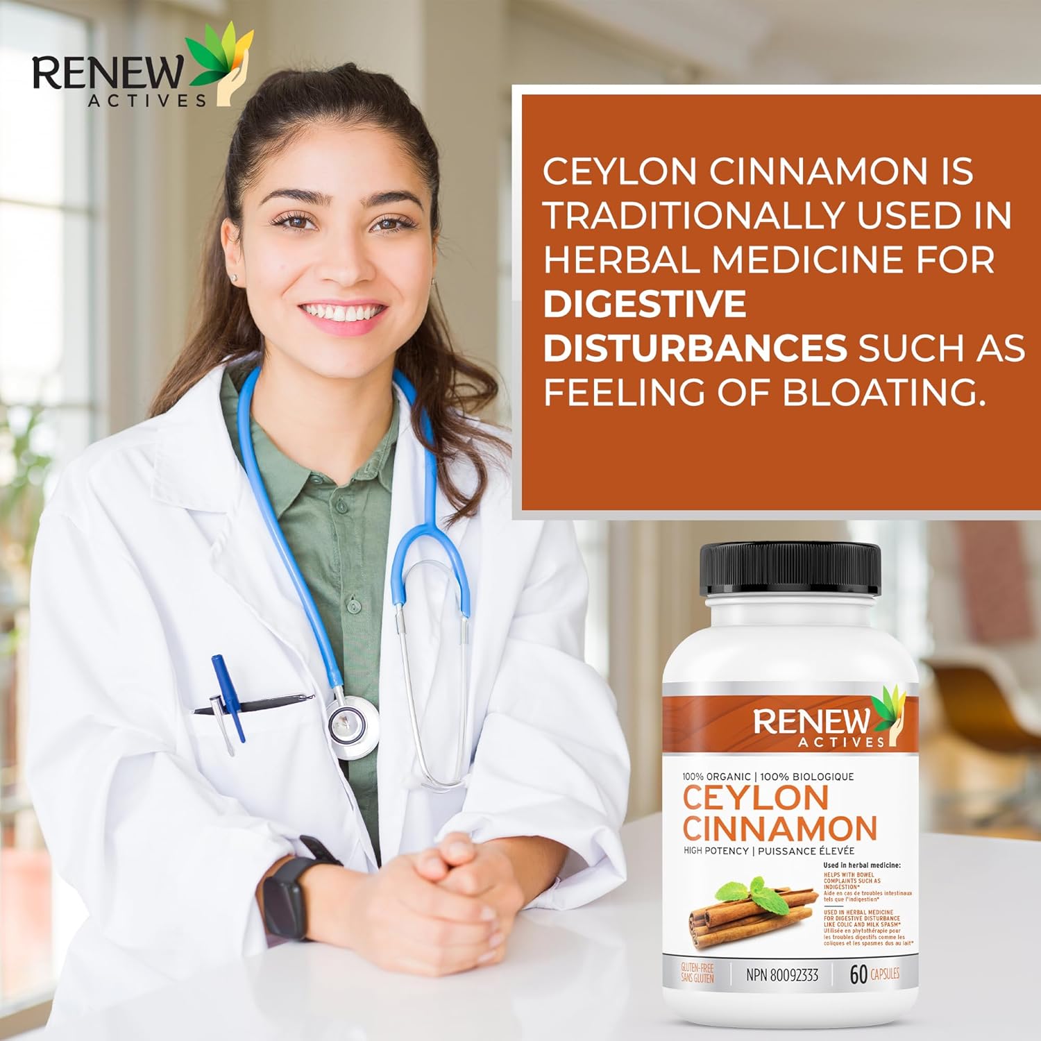 Renew Actives Organic Ceylon Cinnamon Supplement Capsules: Vegan Cinnamon Pills