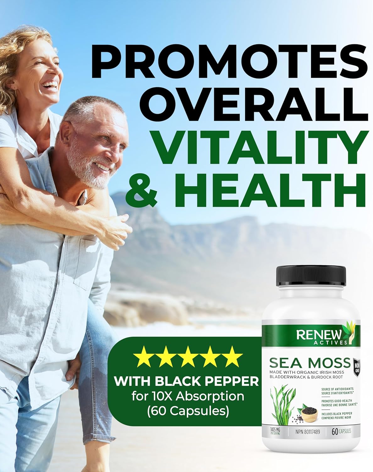 Renew Actives Sea Moss Capsules with BioPerine® for Max Absorption