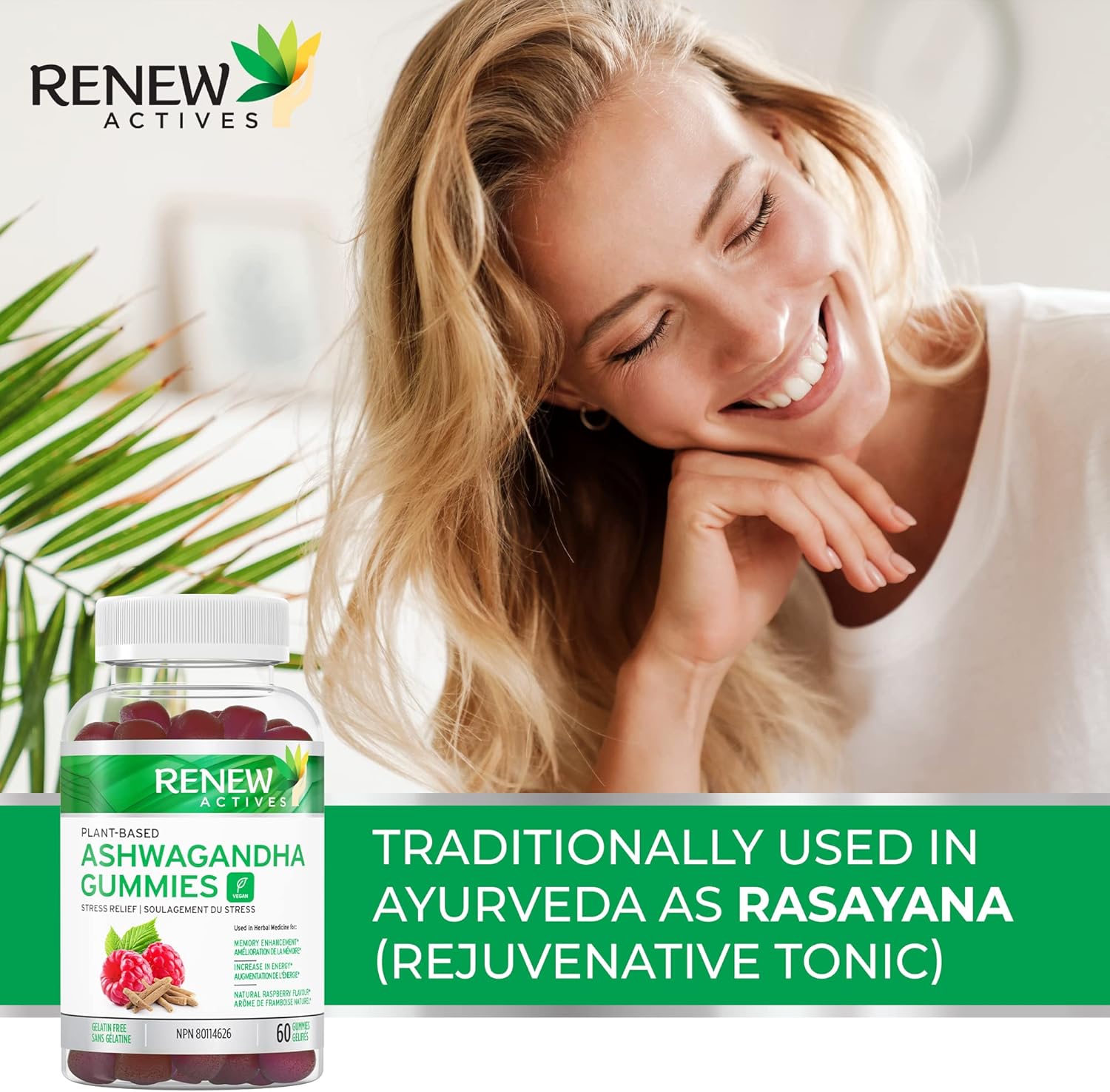 Renew Actives Ashwagandha Gummies, 1500mg Ashwagandha, Great Taste Mixed Berry Flavor