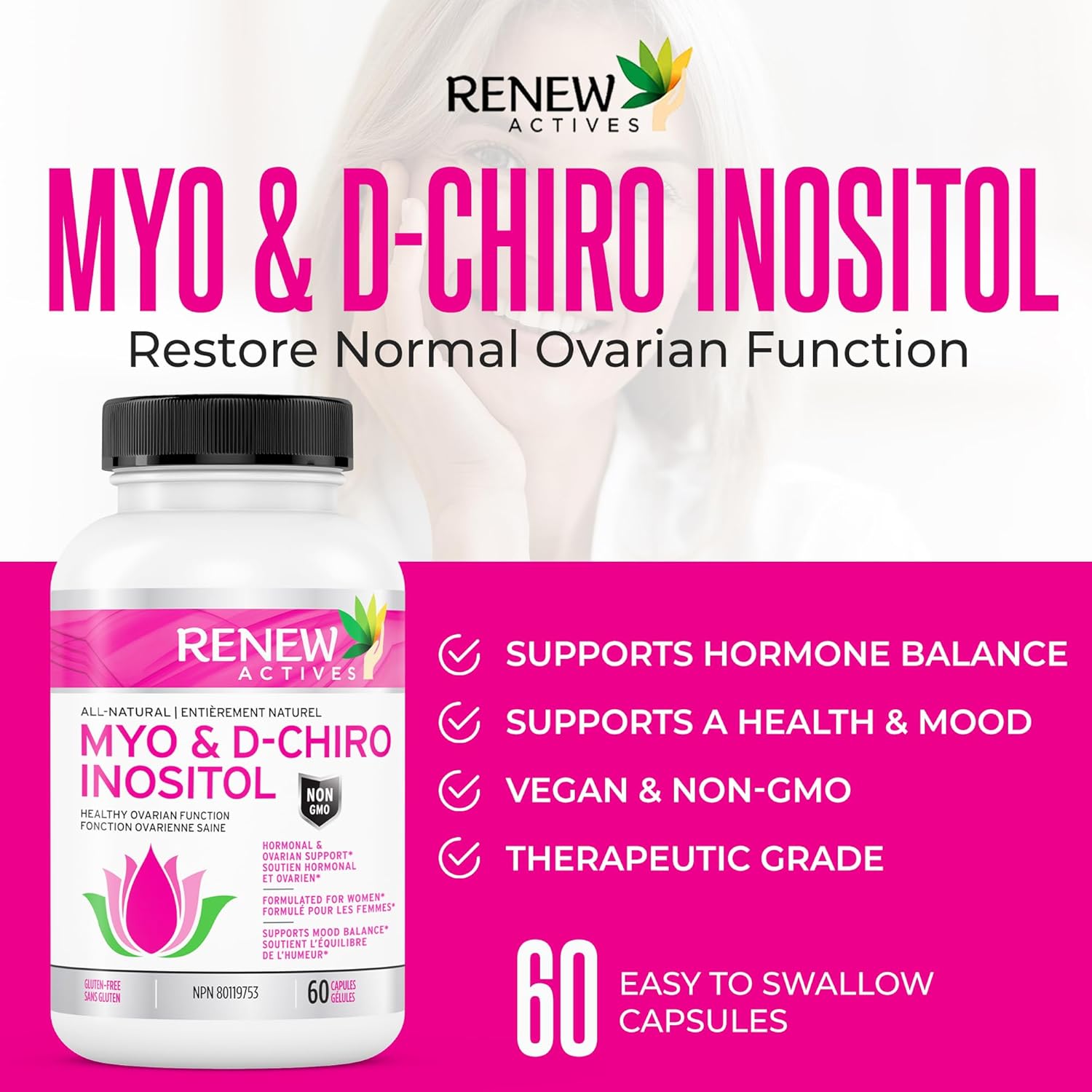 Renew Actives Myo-Inositol & D-Chiro Inositol Capsules 40:1 Ratio for Max Absorption