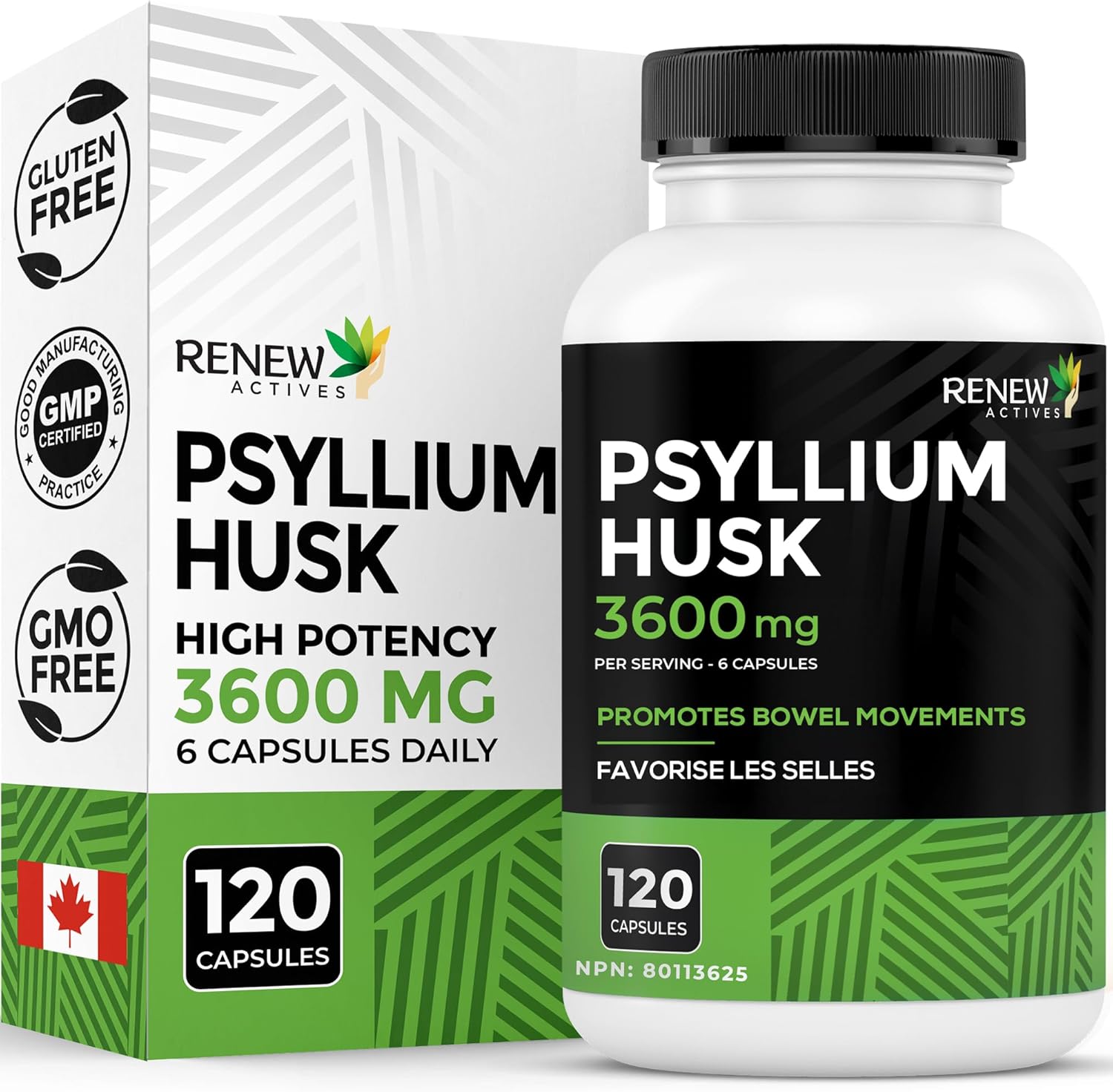 Renew Actives Psyllium Husk Capsules, 600 mg, 120 Capsules, Soluble Fiber Supplement