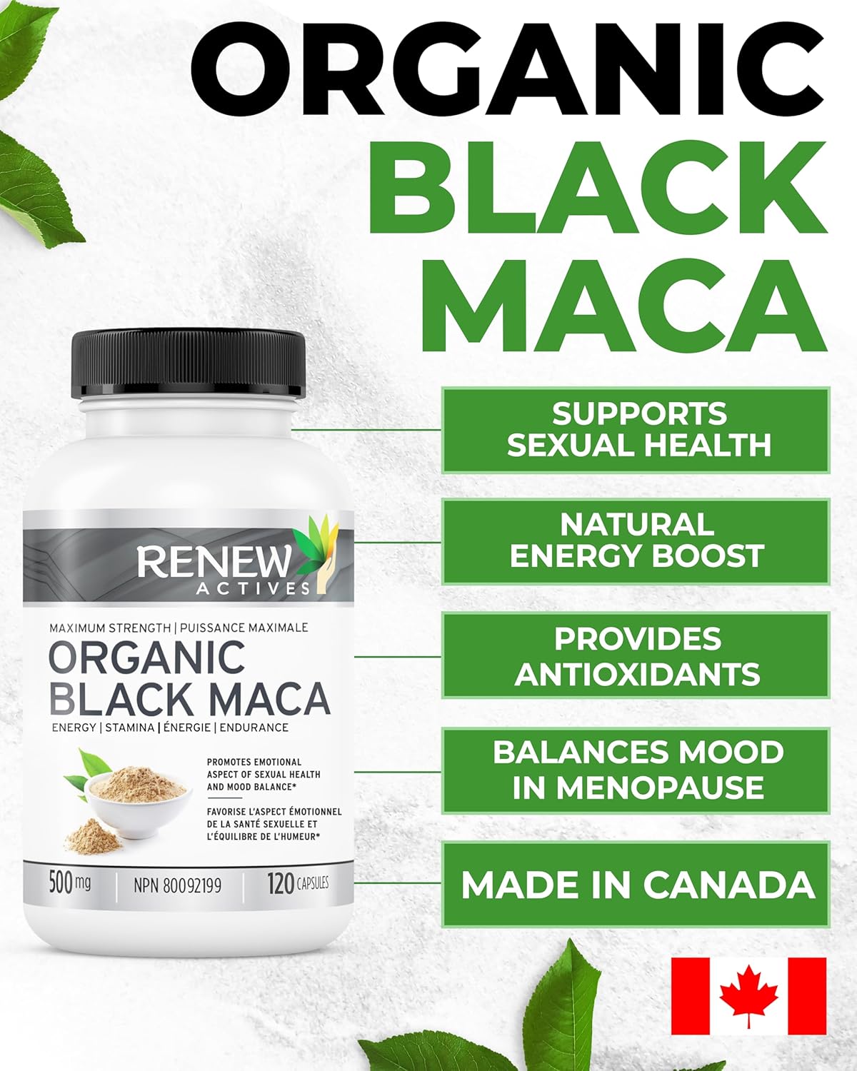Black MACA Dietary Supplement Pills 1000mg - Gelatinized Peruvian Black Maca Root Powder