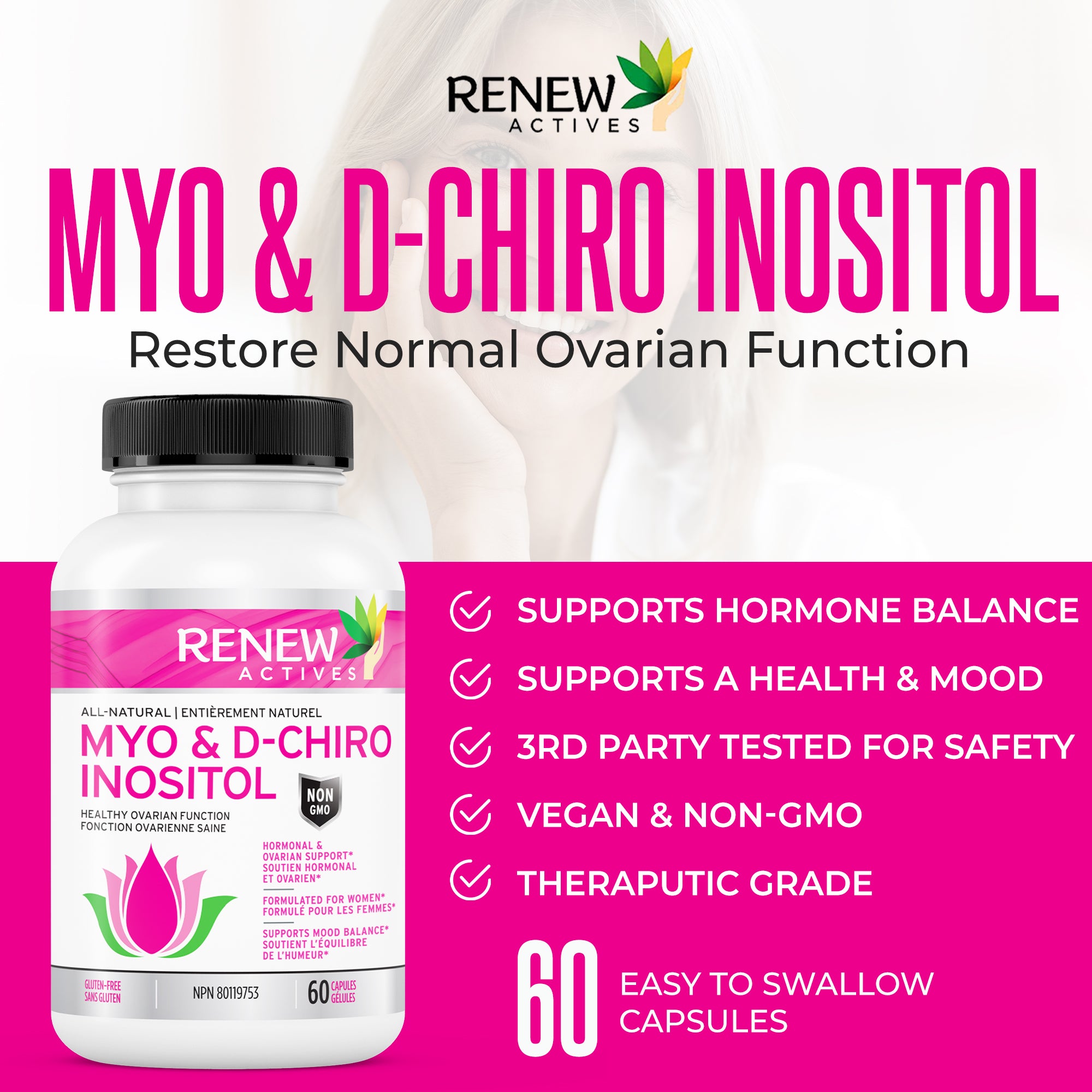 Renew Actives Myo-Inositol & D-Chiro Inositol Capsules 40:1 Ratio for Max Absorption