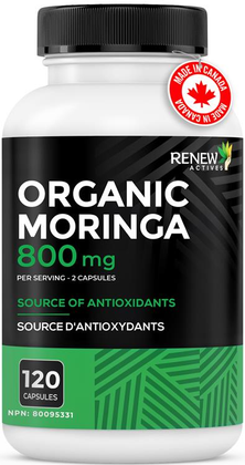 Renew Actives Organic Moringa Leaf Supplement: 120 High Potency Moringa Oleifera Capsules