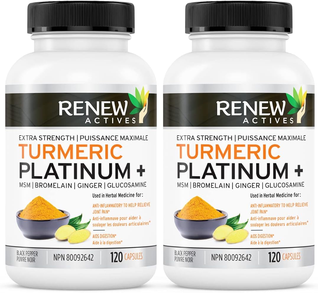 Renew Actives Extra Strength Turmeric Platinum + 11 Ingredients Supplement with 95% Curcuminoids, Ginger and Bioperine Black Pepper
