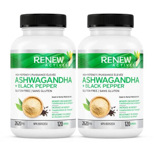 Renew Actives ORGANIC ASHWAGANDHA Capsules: 1300 Mg of Ashwagandha with 10 Mg of Black Pepper (2 Packs)