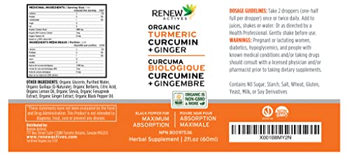Renew Actives Organic Turmeric Curcumin Liquid Extract with Ginger & Lemon Oil