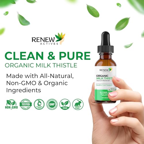 Renew Actives Milk Thistle Liquid Extract - Vegan Liver Cleanse Supplement Drops, 2 fl oz