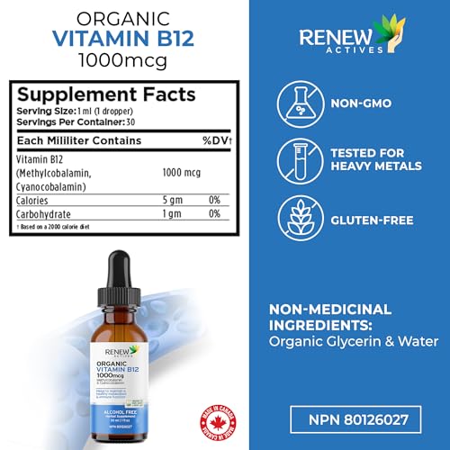 Renew Actives Premium B12 Liquid - Vegan Liquid Extract Supplement, 30ml