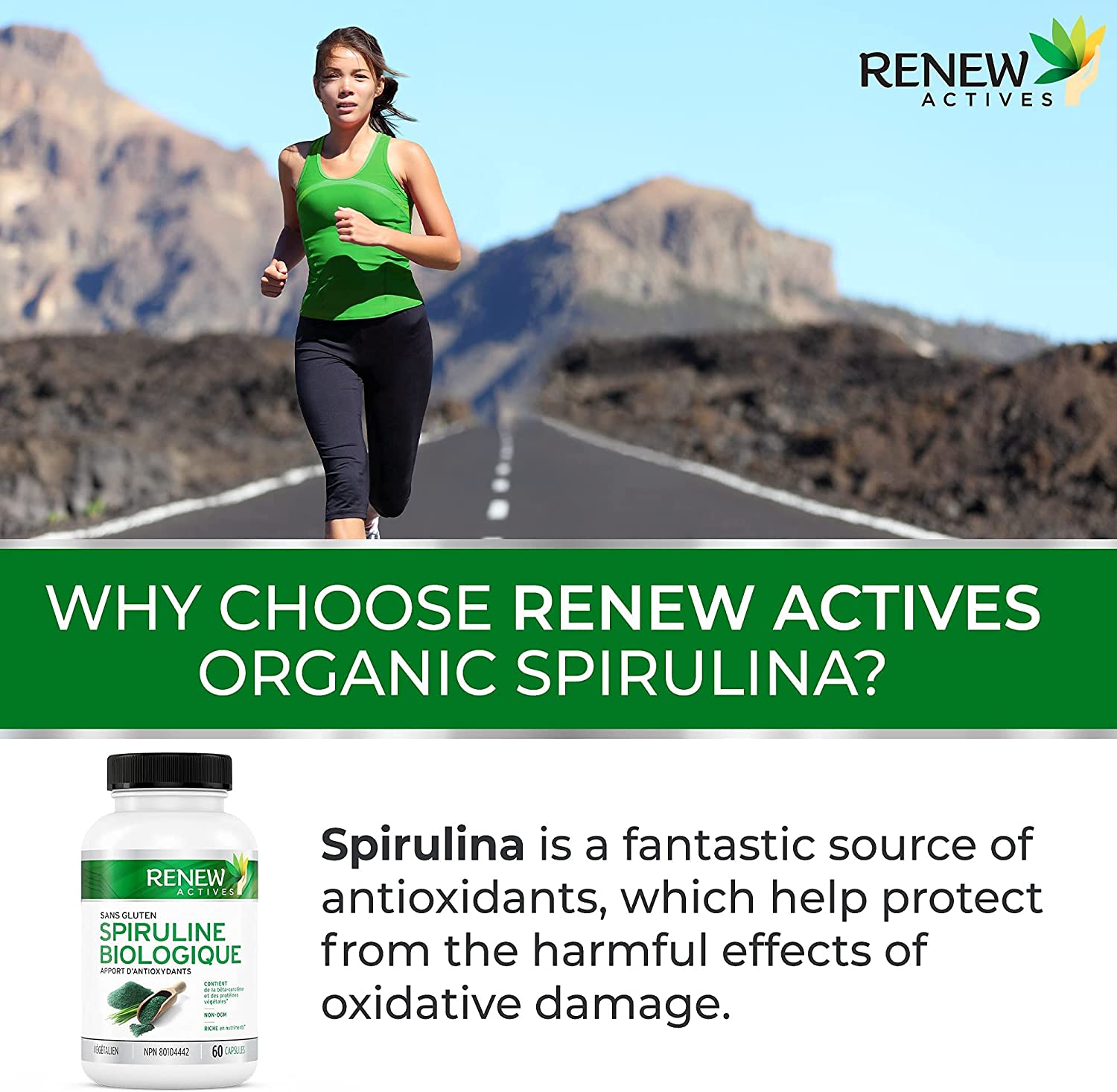 Renew Actives Spirulina Tablets – 60 Capsules 500mg