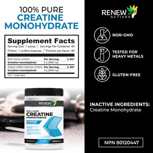Renew Actives Creatine Monohydrate Powder, Ultimate Post or Pre Workout Powder for Muscle Growth, Mass Gainer, and Increased Strength