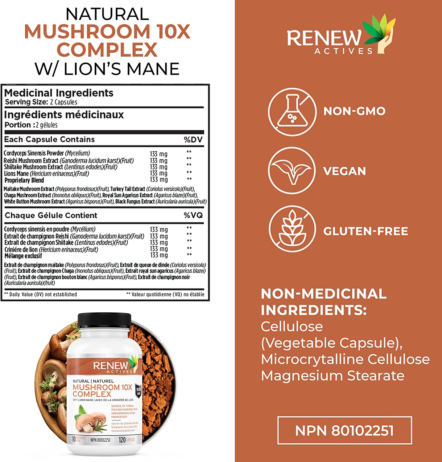 Renew Actives Mushroom Complex Supplement 10X with Reishi