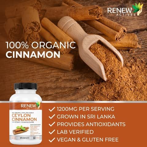 Renew Actives Organic Ceylon Cinnamon Supplement Capsules: Vegan Cinnamon Pills