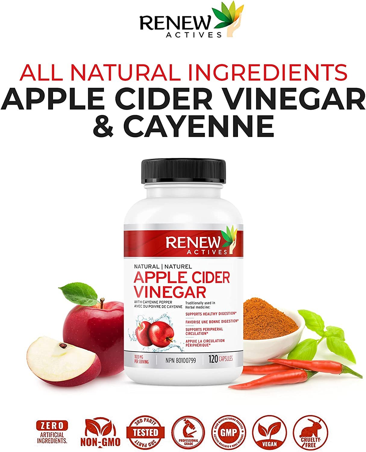Renew Actives Apple Cider Vinegar 500mg + 10mg Cayenne Pepper
