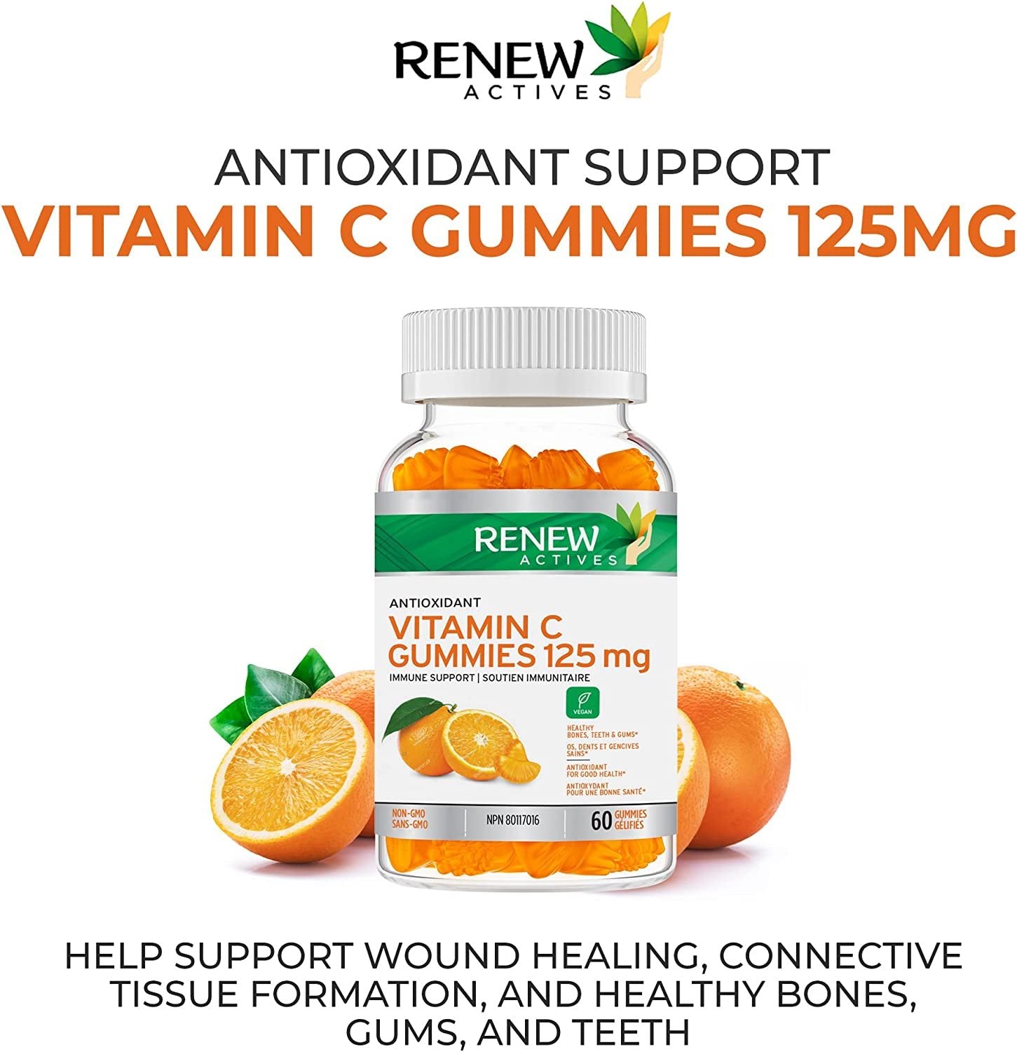 Renew Actives Vitamin C Gummies, (60 Count) 125MG, Like Eating Fresh Oranges