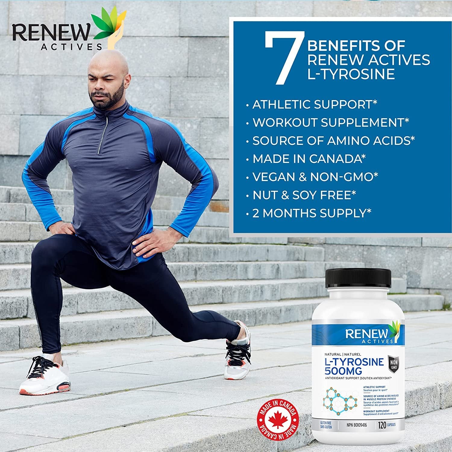 Renew Actives L-Tyrosine 500mg Capsules: 120 Vegan Easy to Swallow