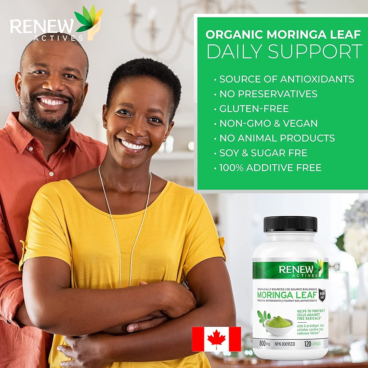 Renew Actives Organic Moringa Leaf Supplement: 120 High Potency Moringa Oleifera Capsules
