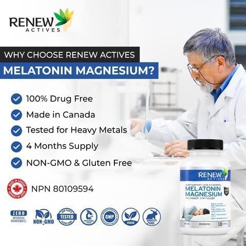 Renew Actives Melatonin: Magnesium Sleep Aid Vitamins with 10mg of Melatonin
