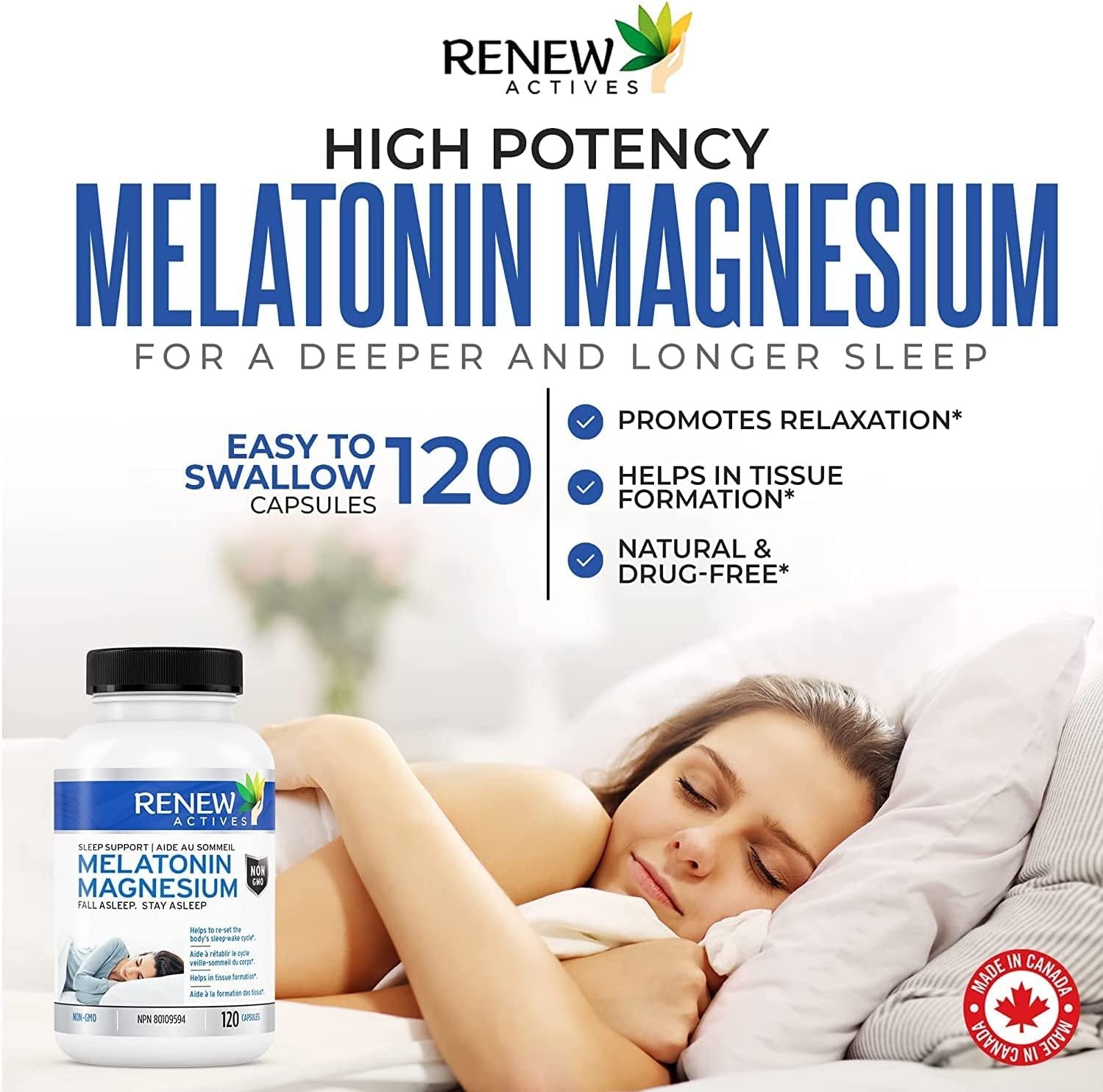 Renew Actives Melatonin: Magnesium Sleep Aid Vitamins with 10mg of Melatonin
