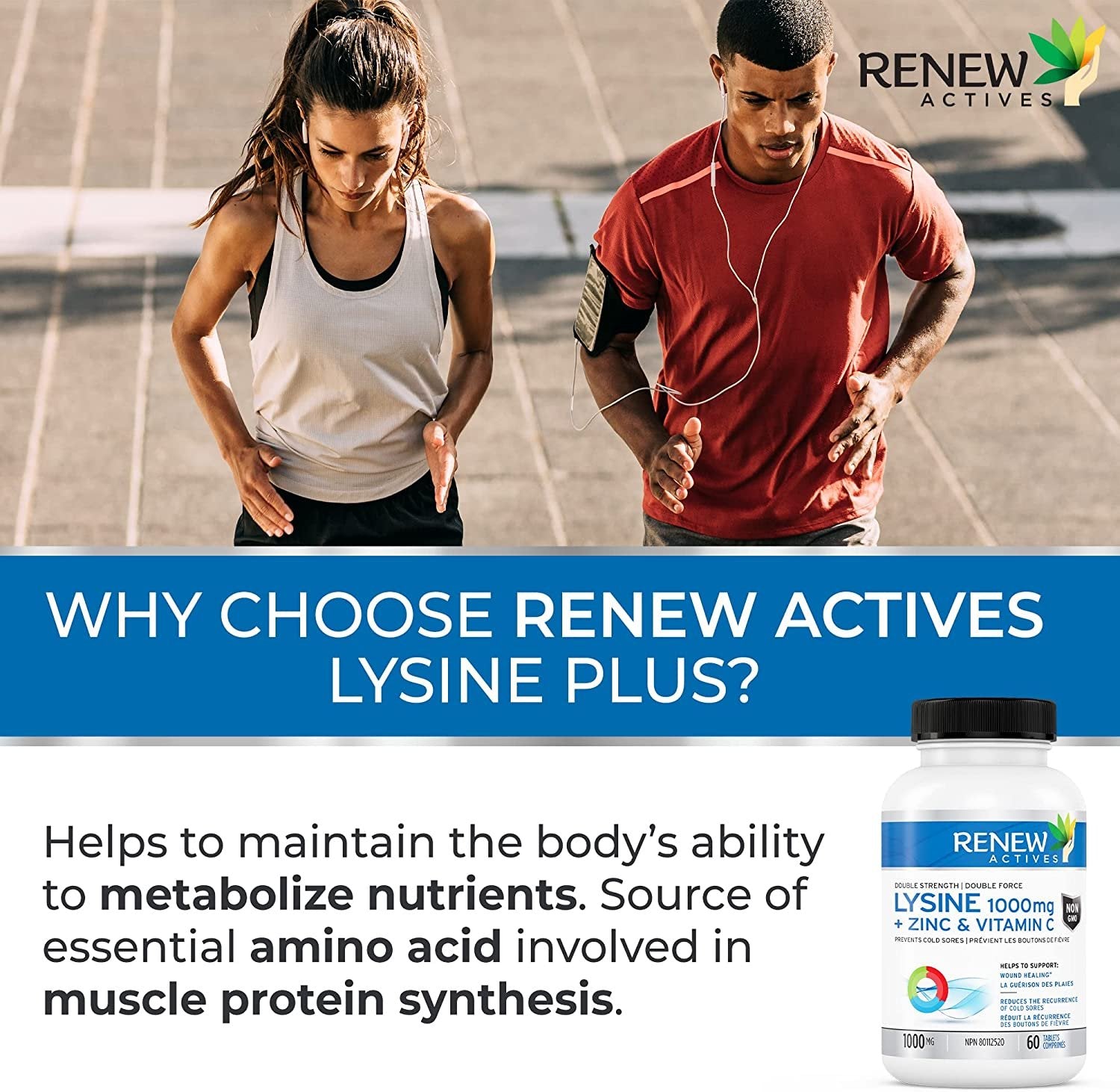 Renew Actives MAXIMUM STRENGTH L-Lysine 1000mg Capsules w. Zinc & Vitamin C (RARE)